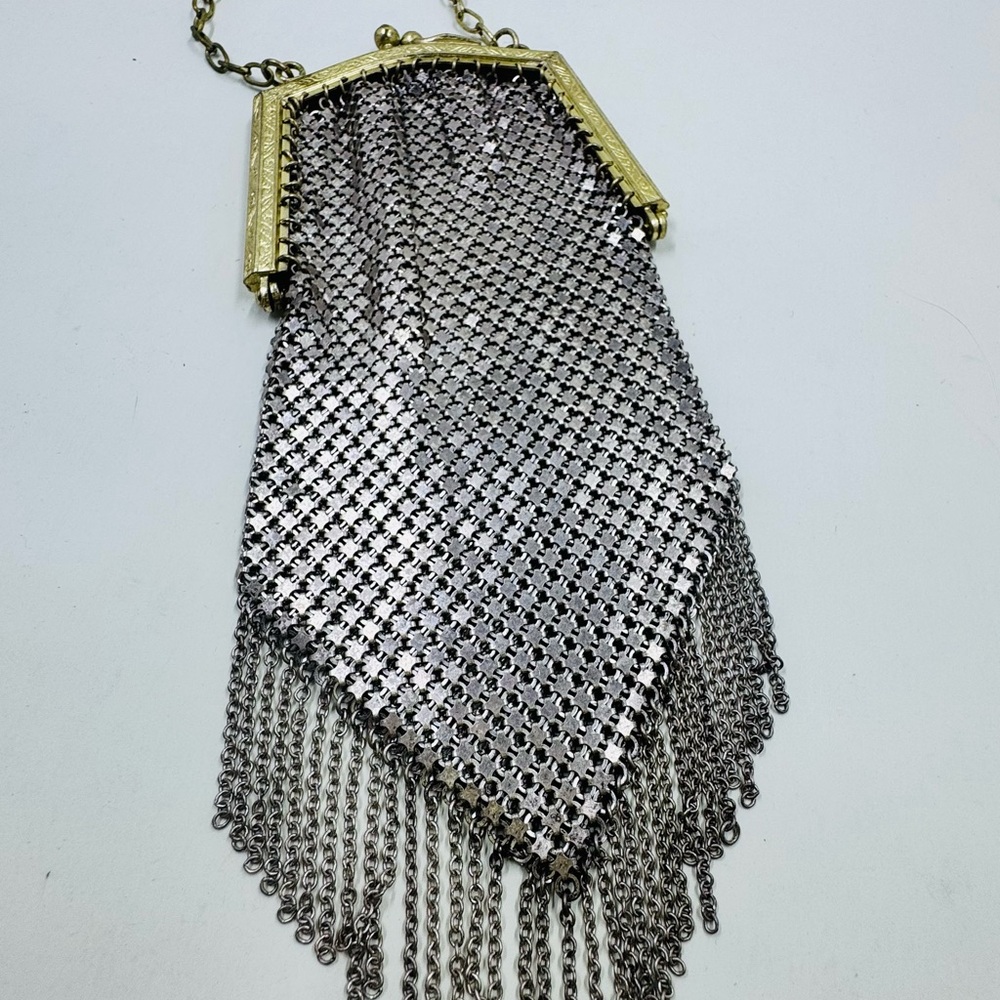 Rare Antique 1890-1920 Blue cabochon stone clasps silver & gold mesh